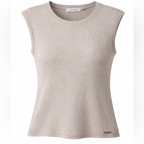 Calvin Klein Tops - Calvin Klein Ribbed Knit Scarf Gray Gold Logo Soft Winter Wrap